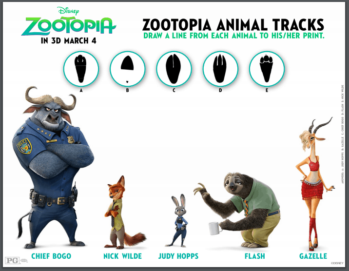 Zootopia Animal Tracks Matching Game