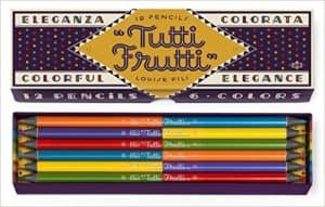 Inspired by classic Italian packaging and stationery, celebrated designer Louise Fili brings her pencil collection into full color. This fun and stylish set, a companion to Fili's Perfetto Pencils. Tutti Frutti Louise Fili Pencils contains twelve double-sided pencils in six tutti Frutti shades, ideal for drawing or writing.
