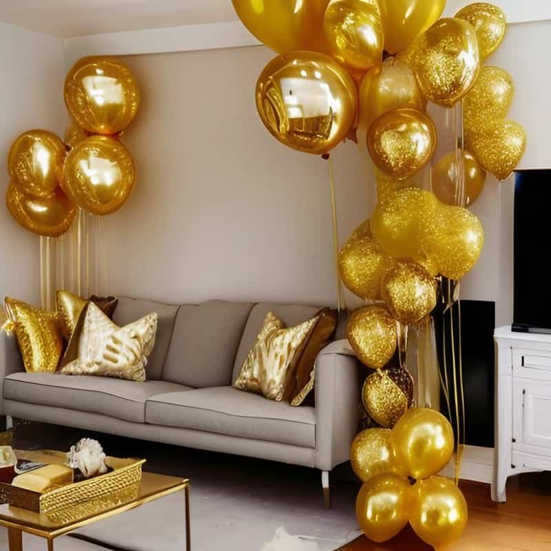 a room decorated in gold decor