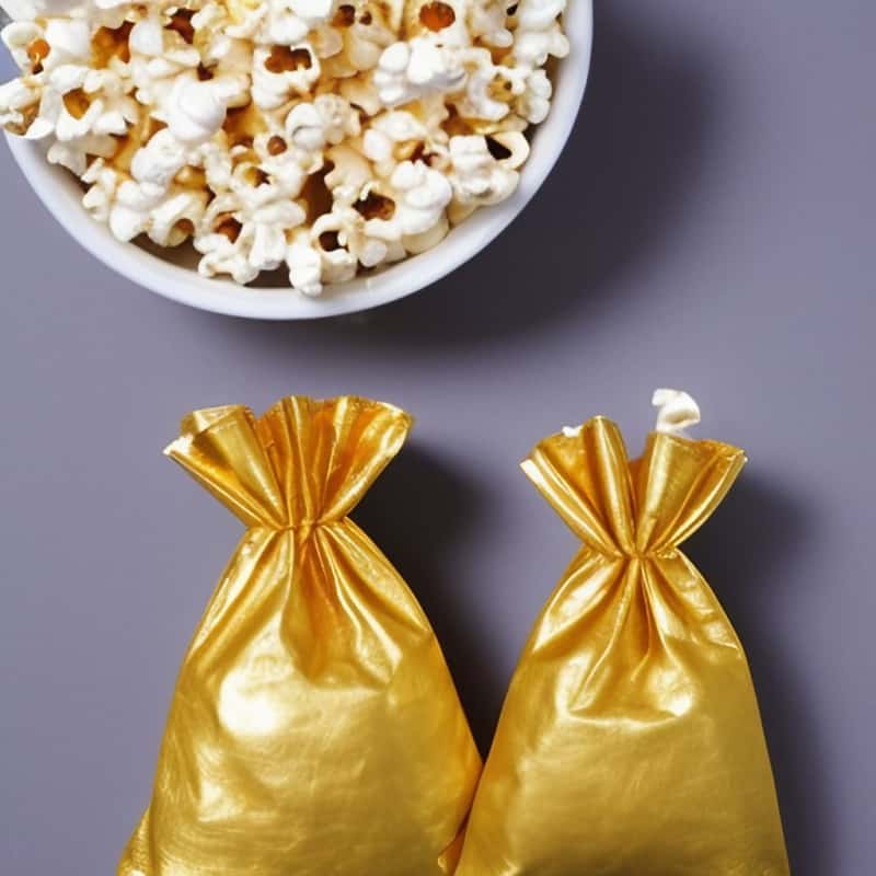 gold party favor bags near popcorn
