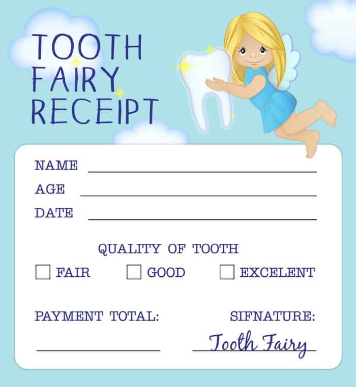 Tooth Fairy Poem for the First Tooth With Tooth Fairy Receipt
