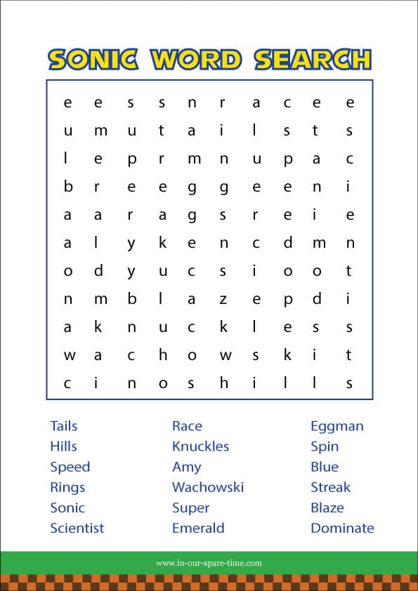 Sonic printable word search