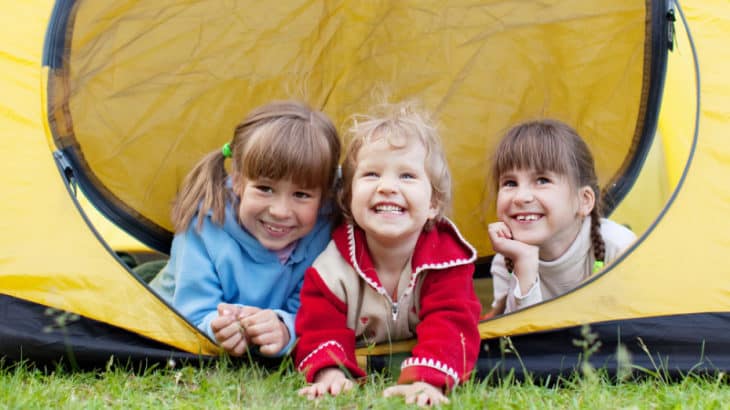 happy children in a tent