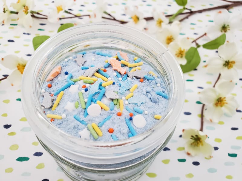 Check out these bath salts for kids! Try this ocean-themed bath salts DIY that fans of Baby Shark will enjoy using in the tub.