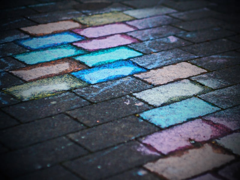squares colored on the sidewalk