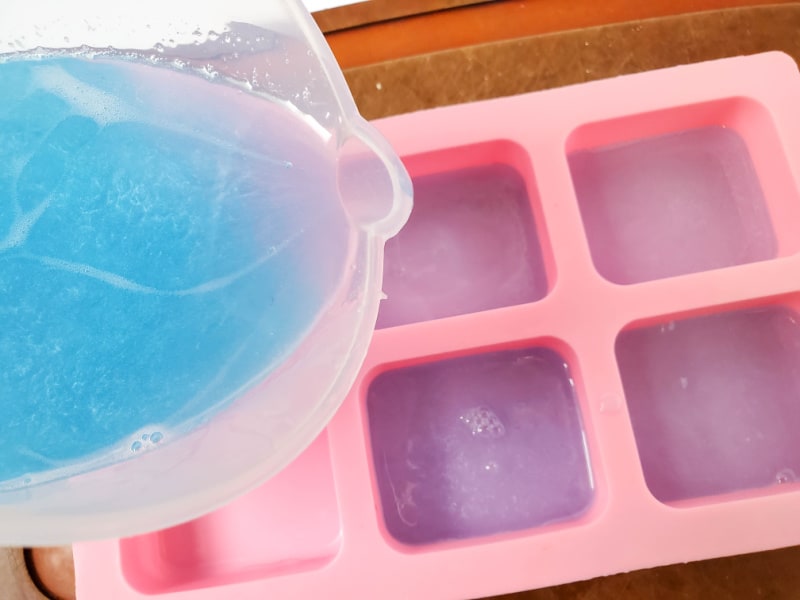 pouring glycerin soap into molds