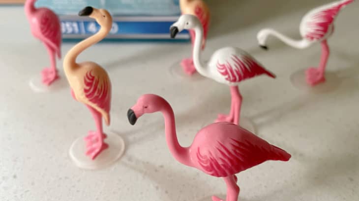 Playmobil flamingos on the counter