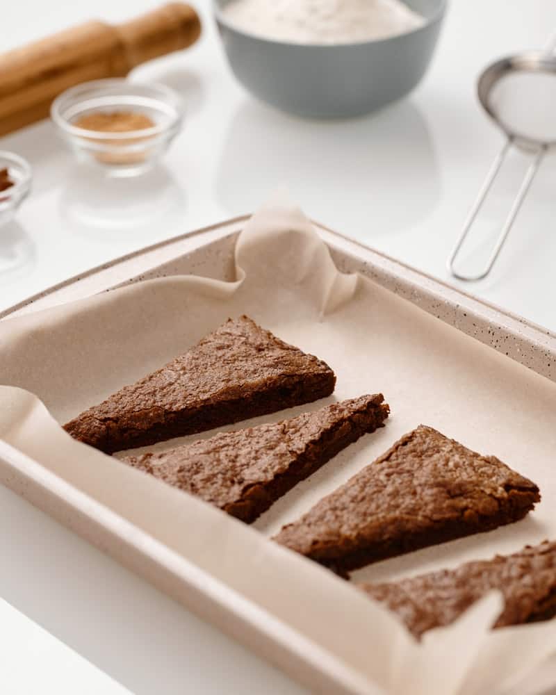triangle shaped brownies in a container