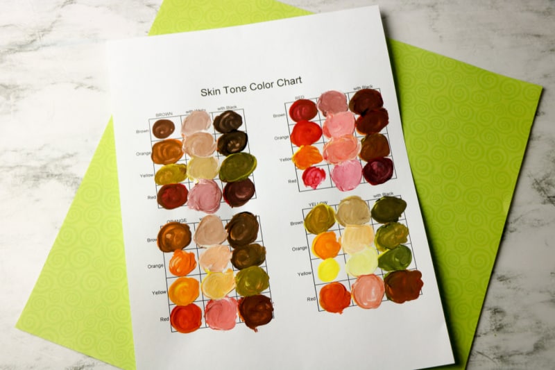 a chart with different skin tone paints