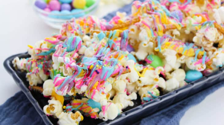 pastel colored popcorn on a plate