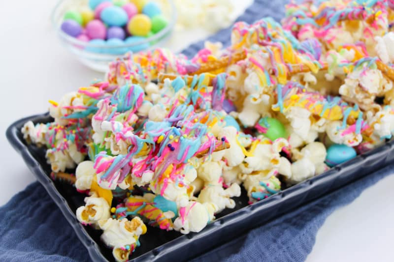 pastel colored popcorn on a plate