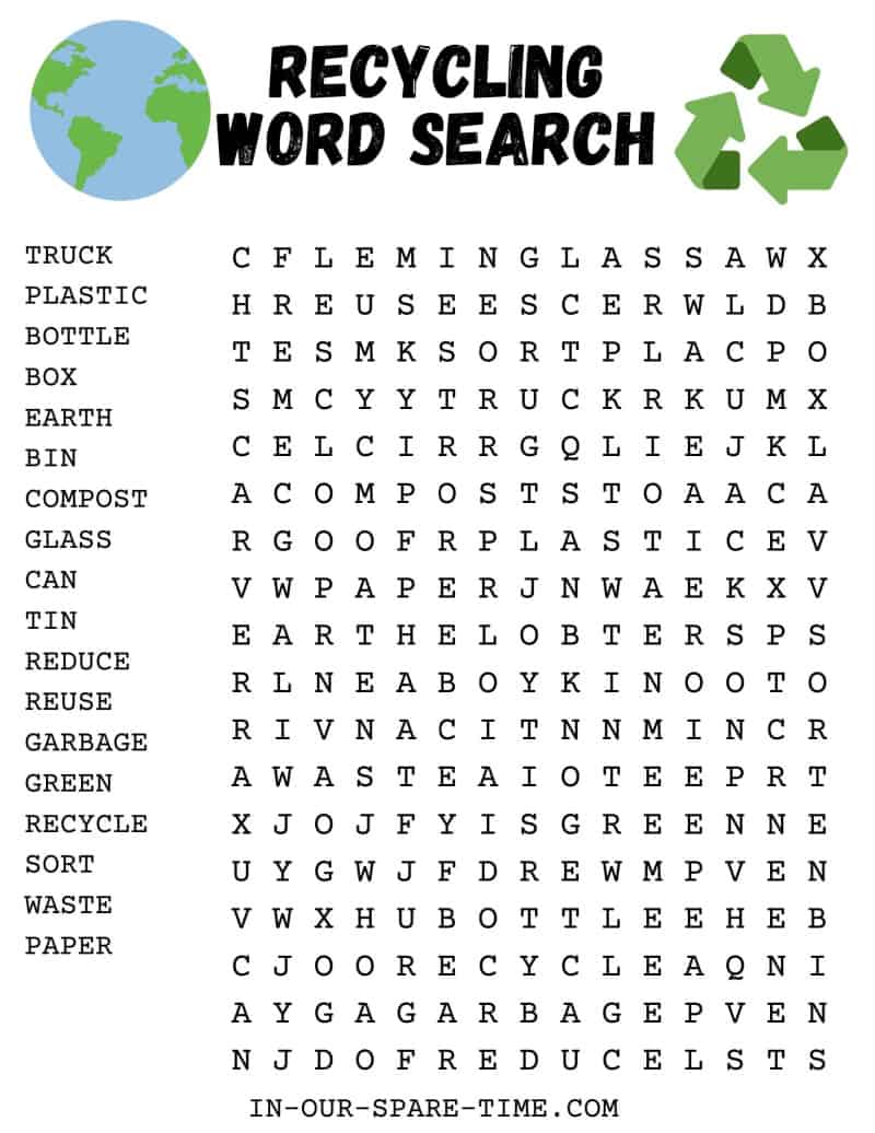 Recycling word search puzzle
