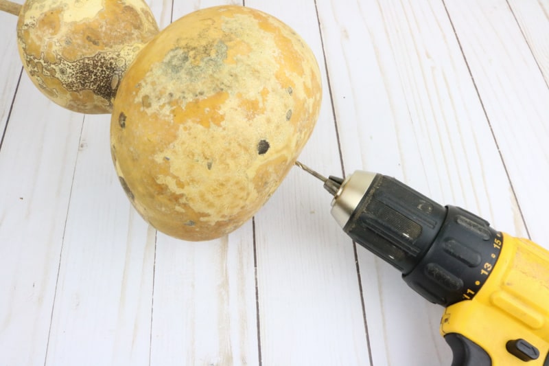 drilling a hole in a gourd