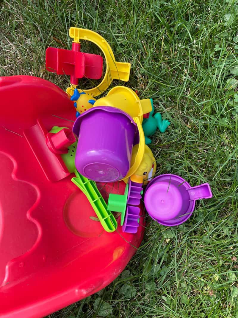 water toys in the grass