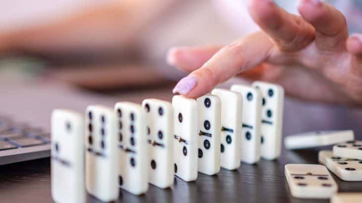 close up of dominoes in a row