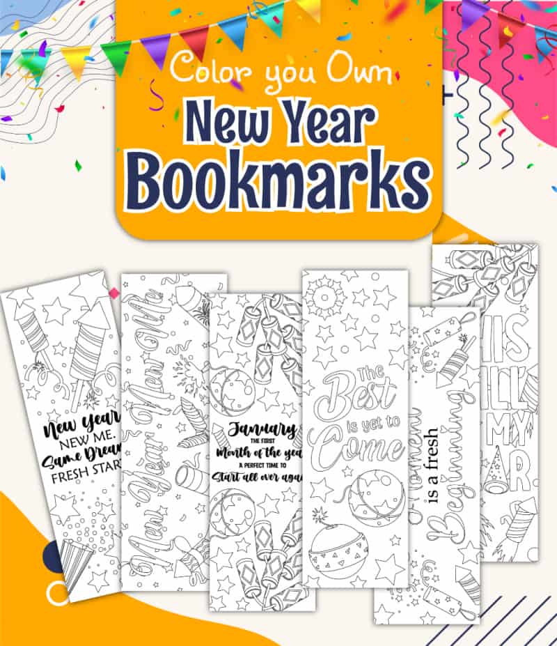 New Year bookmarks to print and color
