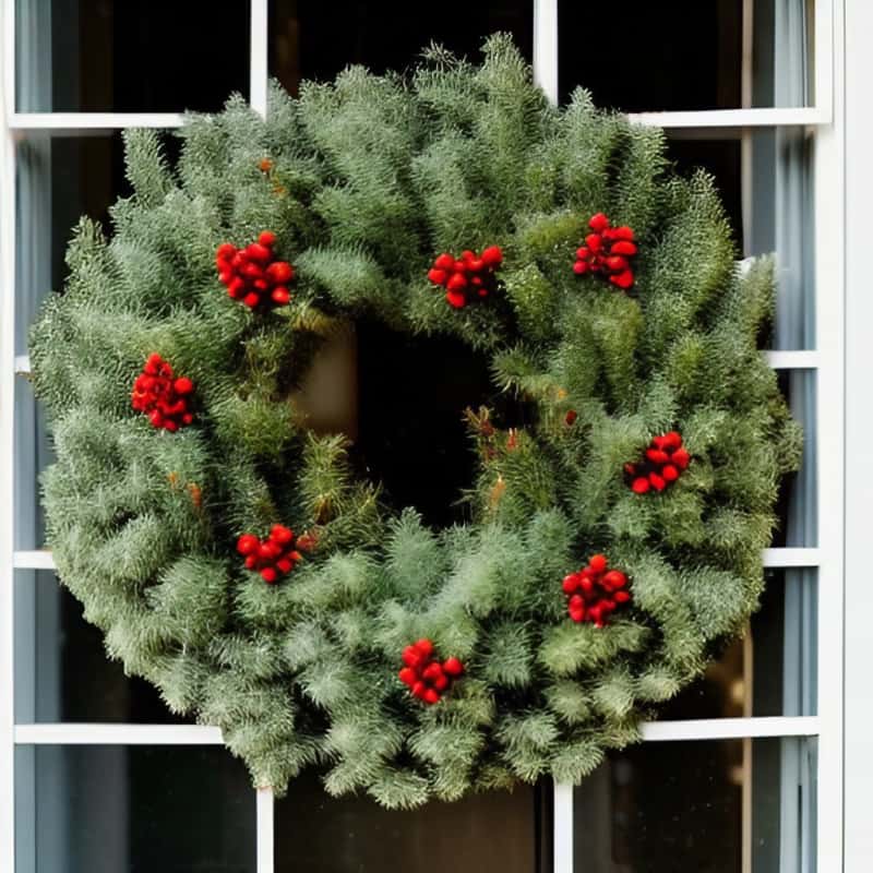a wreath with red decorations