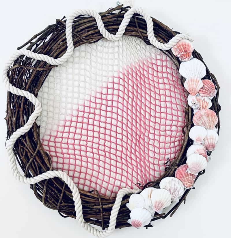 grapevine wreath with shells and rope