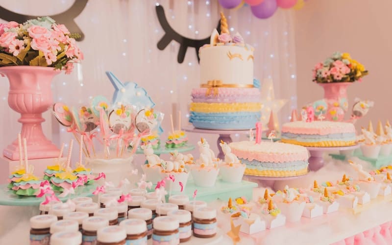 table set up for a unicorn party