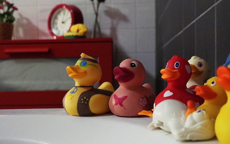 rubber duck toys on the table