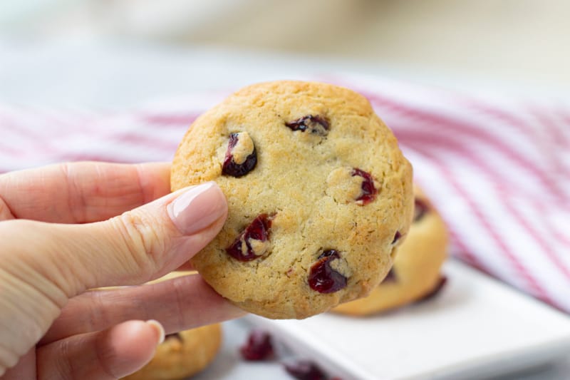 close up of a cranberry cookie