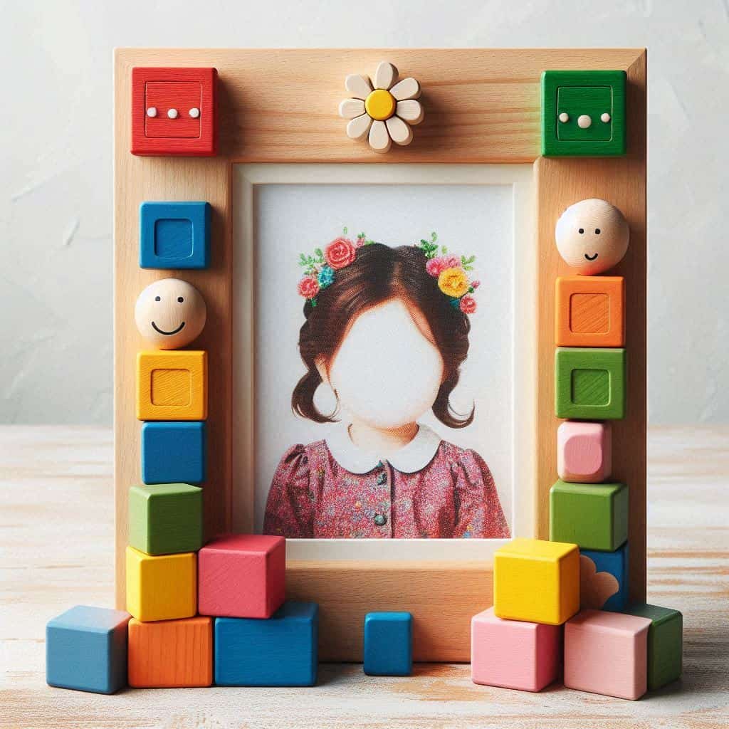 wooden photo frame decorated with blocks