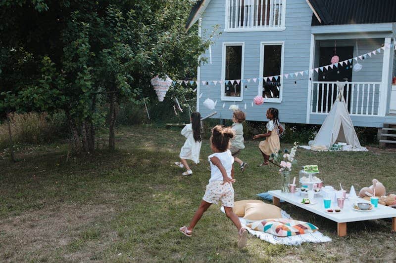 backyard party with a pinata