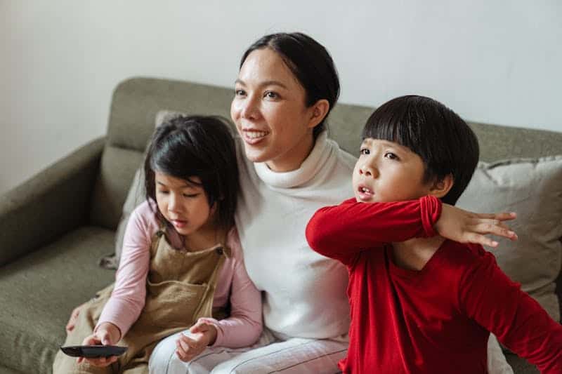 Mom and kids watching fall movies