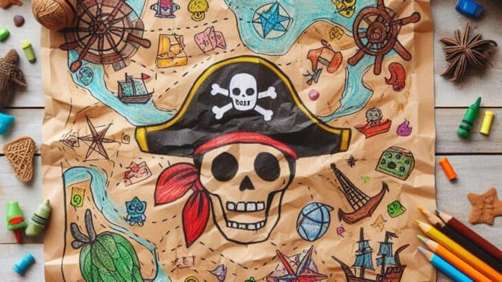 pirate map craft with crayons