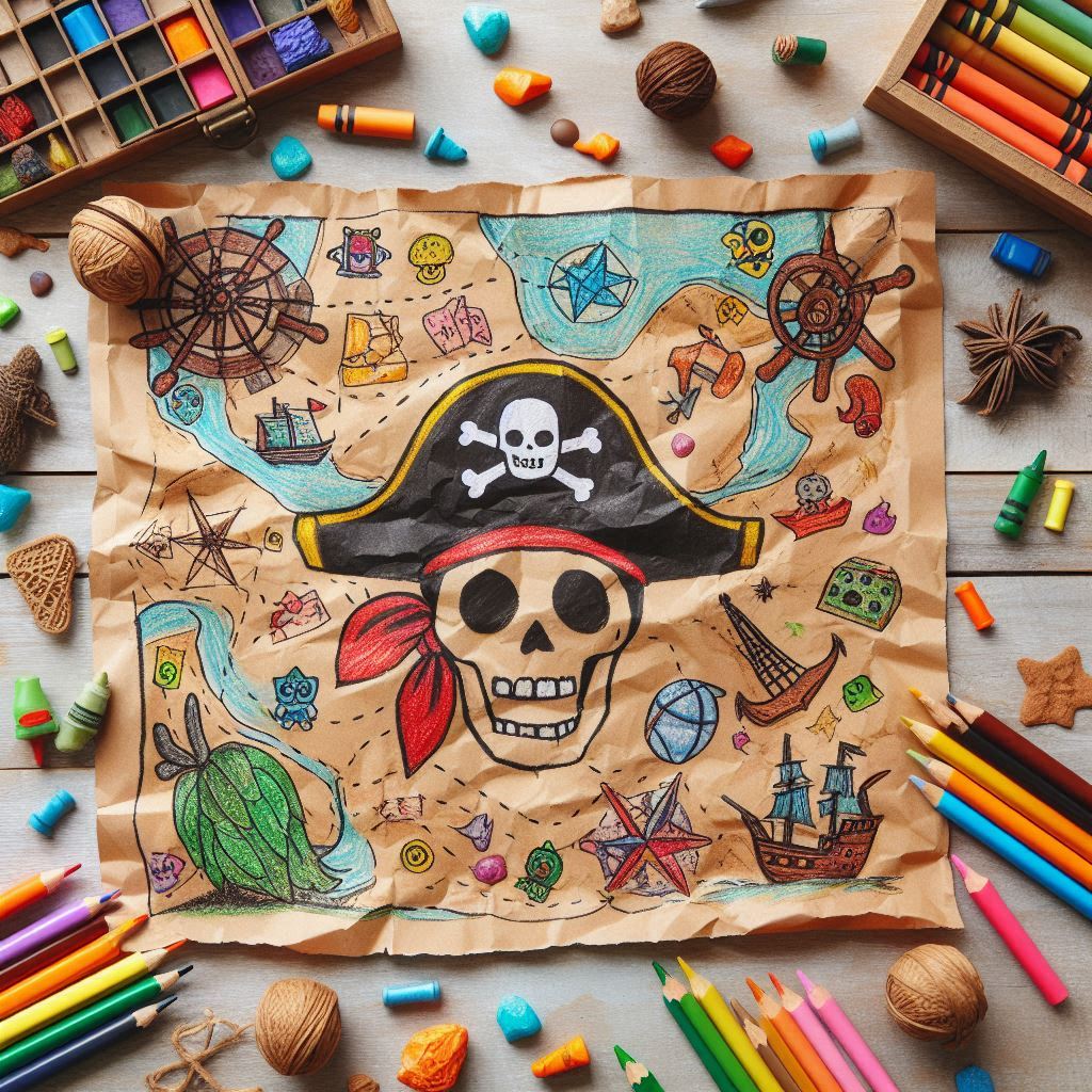 pirate map craft with crayons