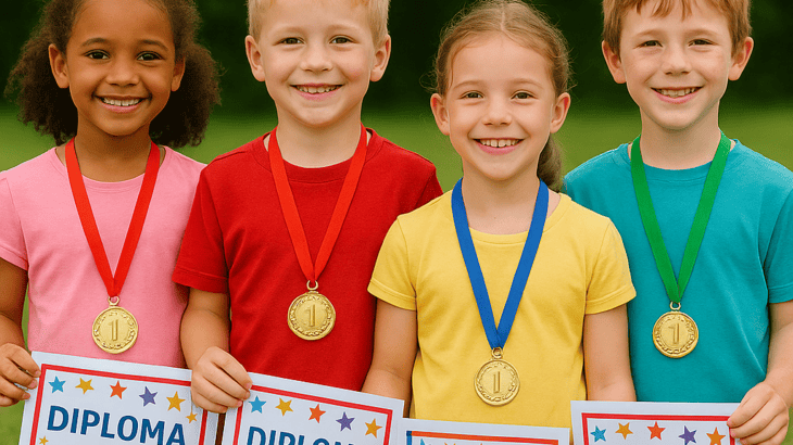 End your Family Olympics with a fun closing ceremony. Use dollar store medals, ribbons, or even printed “diplomas” for silly awards