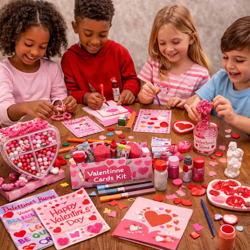 Children doing Valentine's Day projects