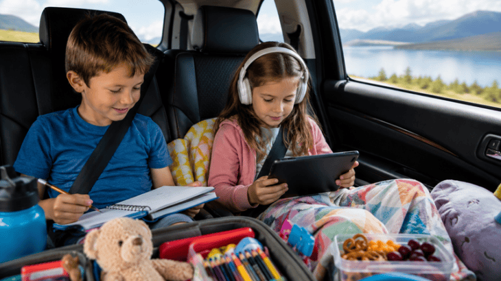children playing on a road trip