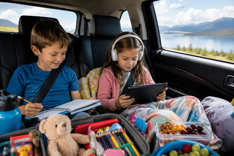 children playing on a road trip