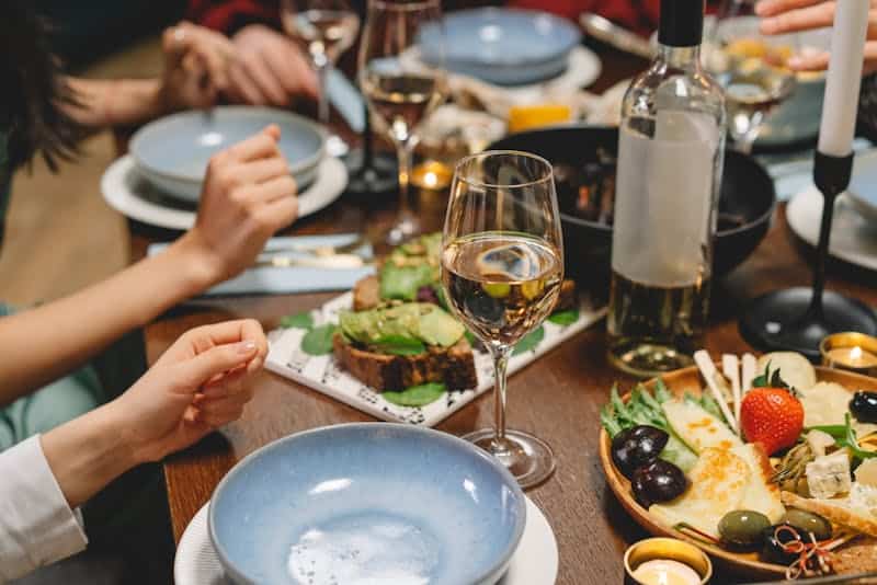 close up of a meal at a dinner party
