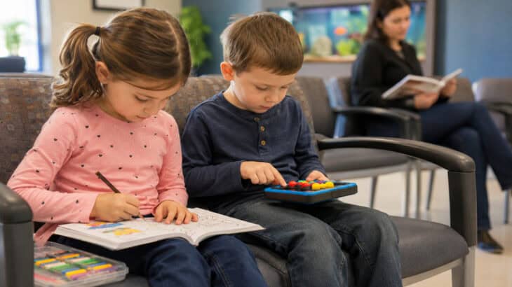 children playing games in a waiting room