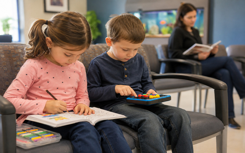 children playing games in a waiting room