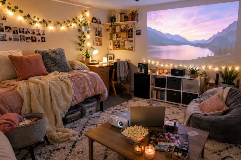 fun college dorm for movie night
