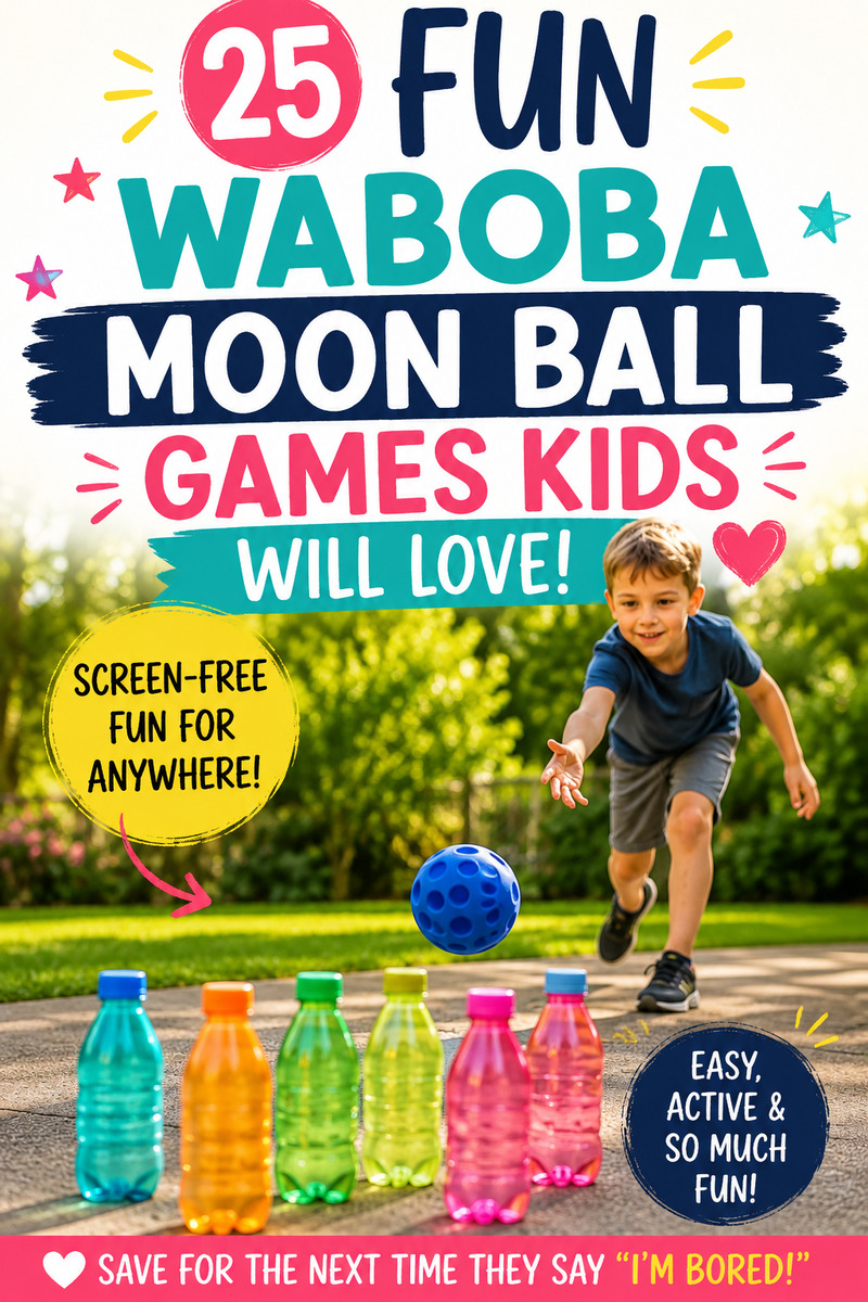 Looking for an easy way to get kids off screens and moving? 🎯 These **25 Waboba Moon Ball games for kids** are fun, simple, and perfect for backyard play, playdates, summer afternoons, and family fun! From catch and bowling to obstacle courses, challenges, and trick shots, there are plenty of ideas to keep kids entertained. **Save this post for the next “I’m bored!” moment!** #KidsActivities #OutdoorActivitiesForKids #ScreenFreeActivities #BackyardGames #Waboba #KidsGames #FamilyFun